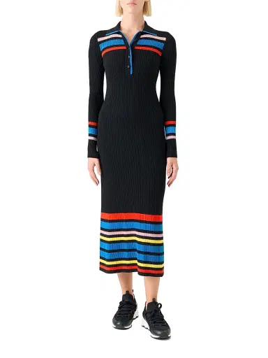 Akris punto Women's Colorblocked Stripe Rib-Knit Polo Dress | Thumbnail 2 Akris punto Women's Colorblocked Stripe Rib-Knit Polo Dress | Thumbnail 2