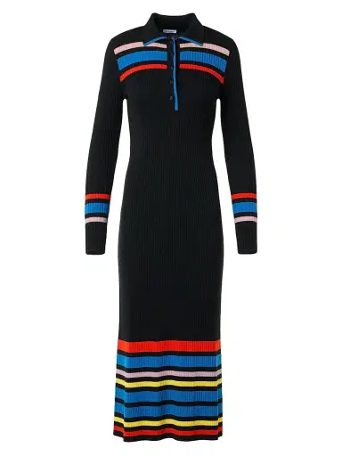 Akris punto Women's Colorblocked Stripe Rib-Knit Polo Dress | Thumbnail 1 Akris punto Women's Colorblocked Stripe Rib-Knit Polo Dress | Thumbnail 1