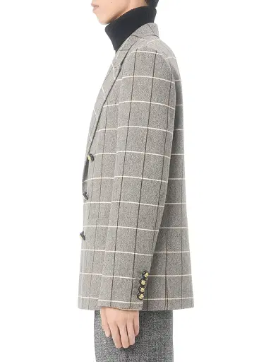 Valentino Garavani Men's Double-Breasted Wool Jacket with Check Pattern - Grey - Size 42 | Thumbnail 3