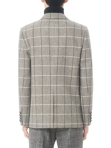 Valentino Garavani Men's Double-Breasted Wool Jacket with Check Pattern - Grey - Size 42 | Thumbnail 4