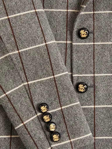 Valentino Garavani Men's Double-Breasted Wool Jacket with Check Pattern - Grey - Size 42 | Thumbnail 6