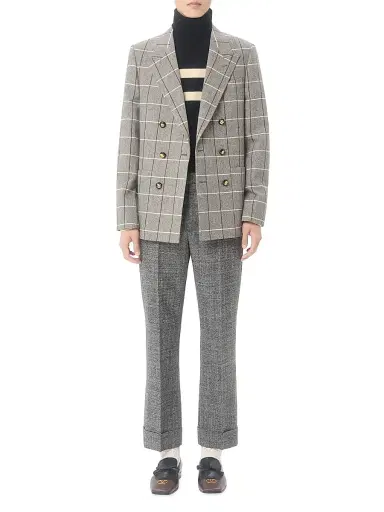 Valentino Garavani Men's Double-Breasted Wool Jacket with Check Pattern - Grey - Size 42 | Thumbnail 7