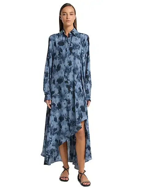 Floral Chiné Silk Crepe De Chine Draped Caftan