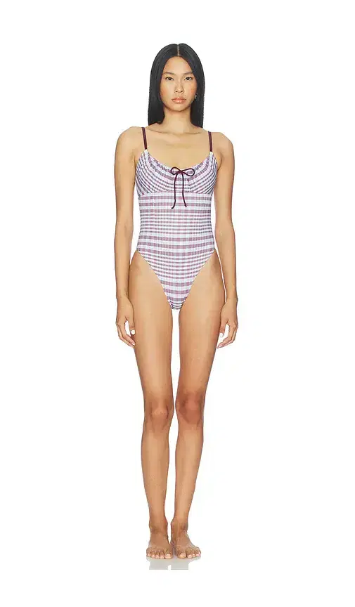 Good American Plaid Drawstring One Piece Swimsuit