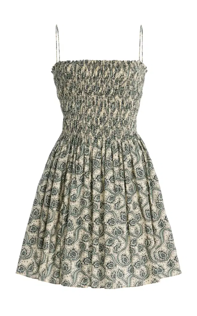 Shirred-Bodice Cotton Mini Dress