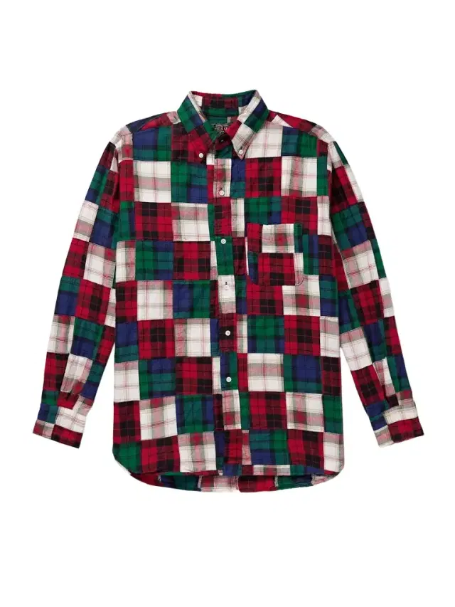 Button-Down Collar Patchworked Checked Wool-Madras Shirt - Men