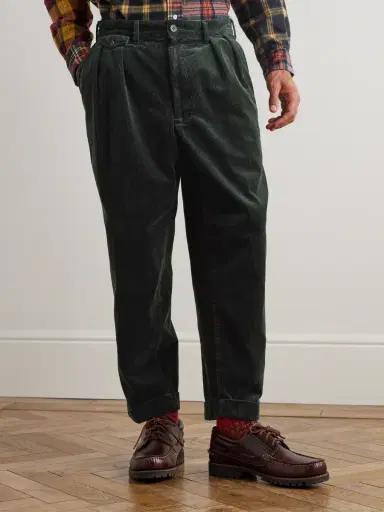 Beams Plus Cropped Pleated Cotton-Corduroy Trousers - Men | Thumbnail 3