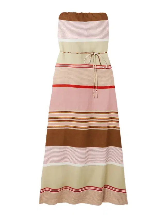 Yolina Strapless Belted Striped Linen Maxi Dress