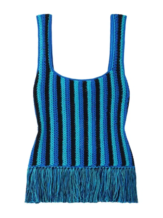 Misti Fringed Striped Open-knit Cotton Tank