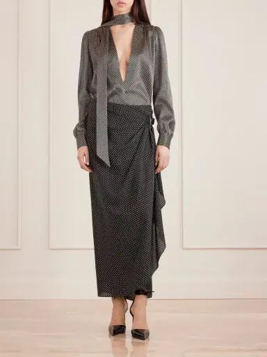Tom Ford Buckle-detailed Wrap-effect Draped Polka-dot Silk-chiffon Midi Skirt | Thumbnail 2 Tom Ford Buckle-detailed Wrap-effect Draped Polka-dot Silk-chiffon Midi Skirt | Thumbnail 2