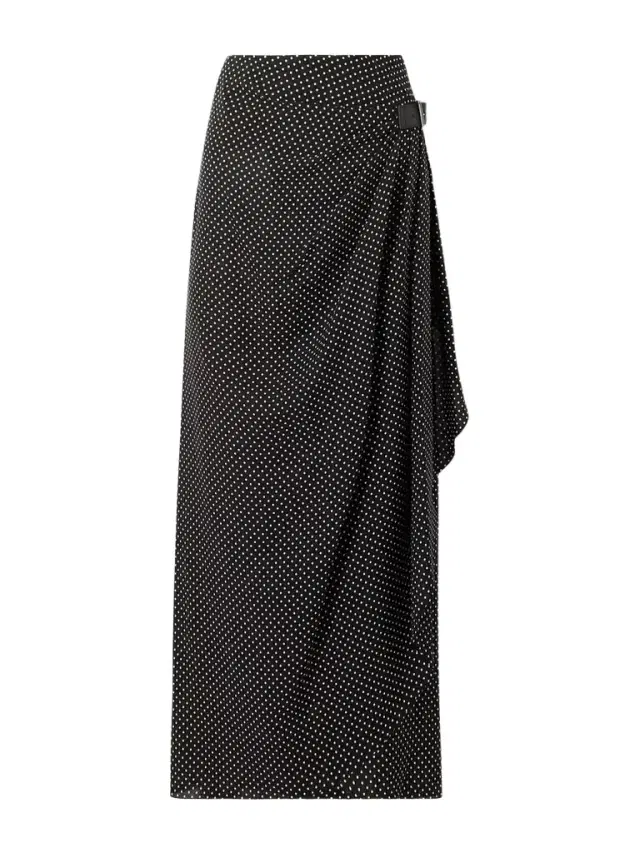 Buckle-detailed Wrap-effect Draped Polka-dot Silk-chiffon Midi Skirt