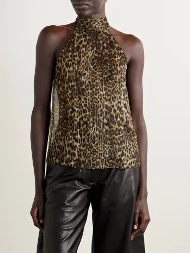 Nili Lotan Alla Tie-neck Leopard-print Metallic Silk-crepon Halterneck Top | Thumbnail 3 Nili Lotan Alla Tie-neck Leopard-print Metallic Silk-crepon Halterneck Top | Thumbnail 3