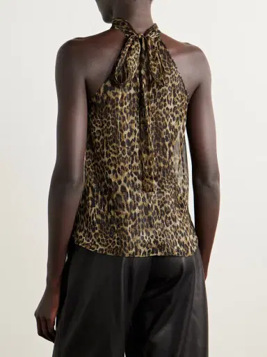 Nili Lotan Alla Tie-neck Leopard-print Metallic Silk-crepon Halterneck Top | Thumbnail 4 Nili Lotan Alla Tie-neck Leopard-print Metallic Silk-crepon Halterneck Top | Thumbnail 4