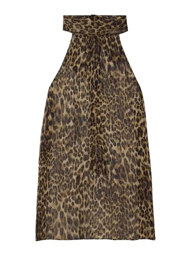 Alla Tie-neck Leopard-print Metallic Silk-crepon Halterneck Top