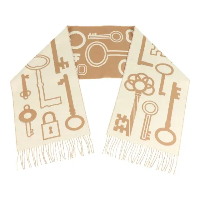 Hermes Casaque "Echarpe Porte-Clefs" Camel, White and Beige Muffler Cashmere Scarf