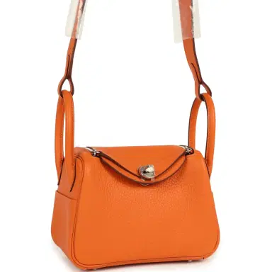 HERMÈS Hermes Mini Lindy II Orange Clemence Palladium Hardware | Thumbnail 2 HERMÈS Hermes Mini Lindy II Orange Clemence Palladium Hardware | Thumbnail 2