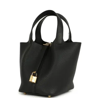 HERMÈS Hermes Picotin Lock 18 Black Clemence Gold Hardware | Thumbnail 2 HERMÈS Hermes Picotin Lock 18 Black Clemence Gold Hardware | Thumbnail 2