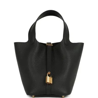 HERMÈS Hermes Picotin Lock 18 Black Clemence Gold Hardware | Thumbnail 1 HERMÈS Hermes Picotin Lock 18 Black Clemence Gold Hardware | Thumbnail 1