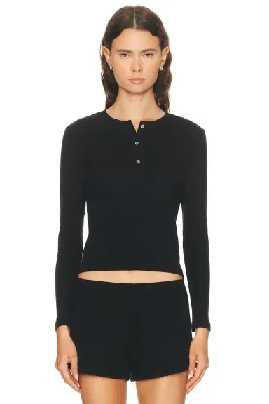 LESET Pointelle Long Sleeve Henley Top | Thumbnail 1 LESET Pointelle Long Sleeve Henley Top | Thumbnail 1
