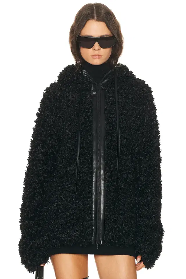 Norma Kamali Oversized Raglan Sleeve Zip Front Hooded Jacket
