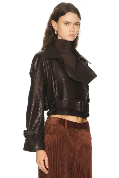Nour Hammour Hatti Cropped Leather Jacket | Thumbnail 2 Nour Hammour Hatti Cropped Leather Jacket | Thumbnail 2