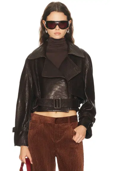 Nour Hammour Hatti Cropped Leather Jacket | Thumbnail 1 Nour Hammour Hatti Cropped Leather Jacket | Thumbnail 1