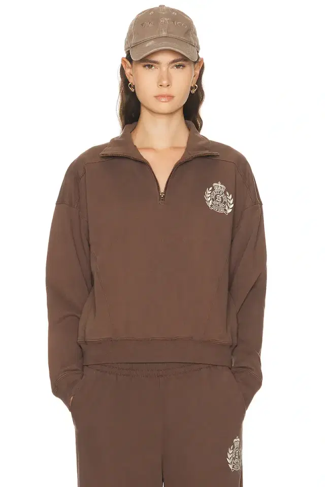 Sporty & Rich NY Crest Embroidered Quarter Zip Sweatshirt
