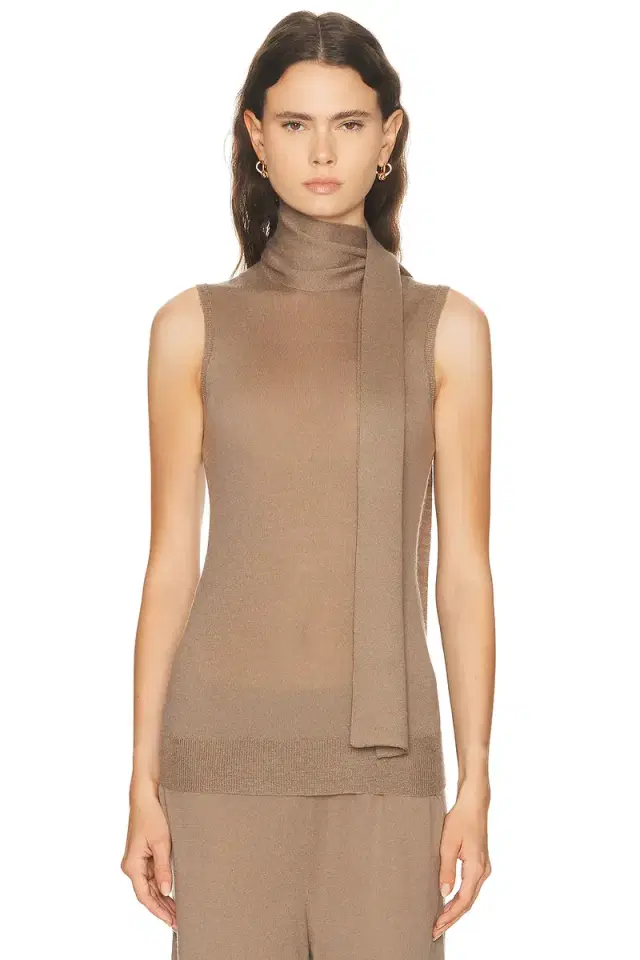 Enza Costa Tissue Cashmere Sleeveless Scarf Sweater