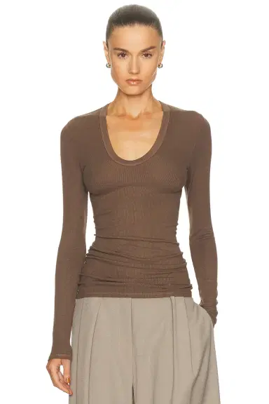 Enza Costa Rib Bold Long Sleeve U Top | Thumbnail 1 Enza Costa Rib Bold Long Sleeve U Top | Thumbnail 1