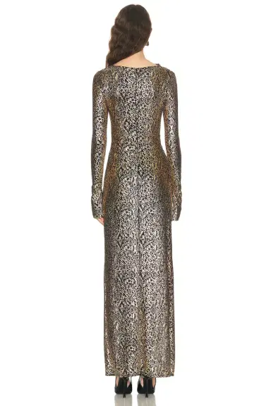 LaPointe Metallic Snake Jersey Long Sleeve Ruched Gown | Thumbnail 3