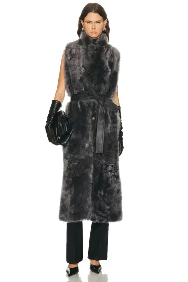 Yves Salomon Long Toscana Lambskin Gilet | Thumbnail 1 Yves Salomon Long Toscana Lambskin Gilet | Thumbnail 1