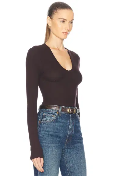 Enza Costa Rib Bold Long Sleeve U-Neck Top | Thumbnail 2 Enza Costa Rib Bold Long Sleeve U-Neck Top | Thumbnail 2