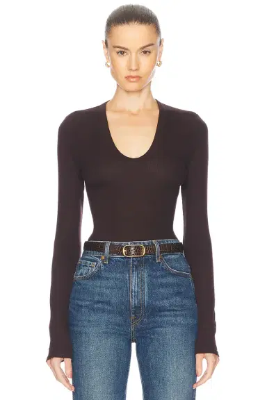 Enza Costa Rib Bold Long Sleeve U-Neck Top | Thumbnail 1 Enza Costa Rib Bold Long Sleeve U-Neck Top | Thumbnail 1