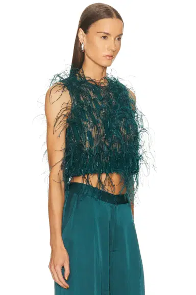 LaPointe Cascading Feather Emb Cropped Tank Top | Thumbnail 2