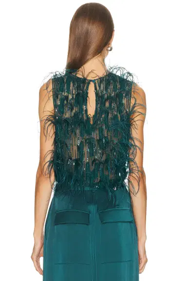 LaPointe Cascading Feather Emb Cropped Tank Top | Thumbnail 3