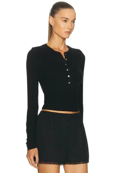 ÉTERNE Long Sleeve Henley Top | Thumbnail 2