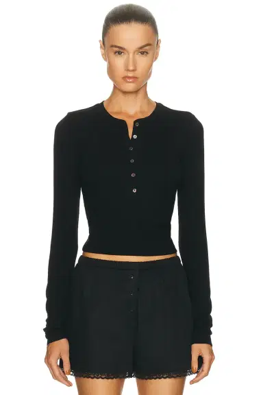 ÉTERNE Long Sleeve Henley Top | Thumbnail 1