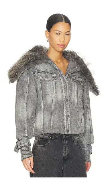 Jaded London Alloy Denim Bomber Jacket With Faux Fur Collar | Thumbnail 2 Jaded London Alloy Denim Bomber Jacket With Faux Fur Collar | Thumbnail 2