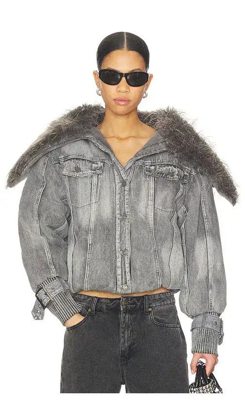 Jaded London Alloy Denim Bomber Jacket With Faux Fur Collar