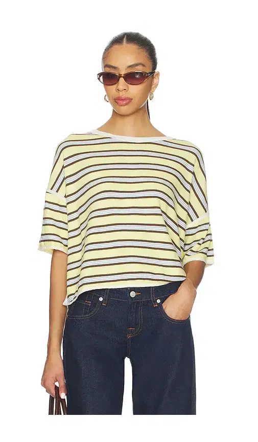 Free People x We The Free Clean Rugby Tee In Yellow Combo
