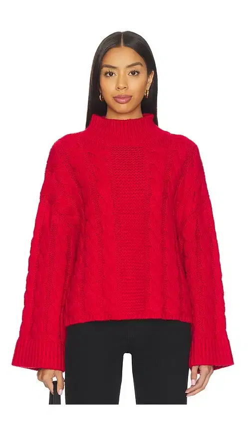525 America Adalynn Oversized Chunky Cable Mock Neck Pullover