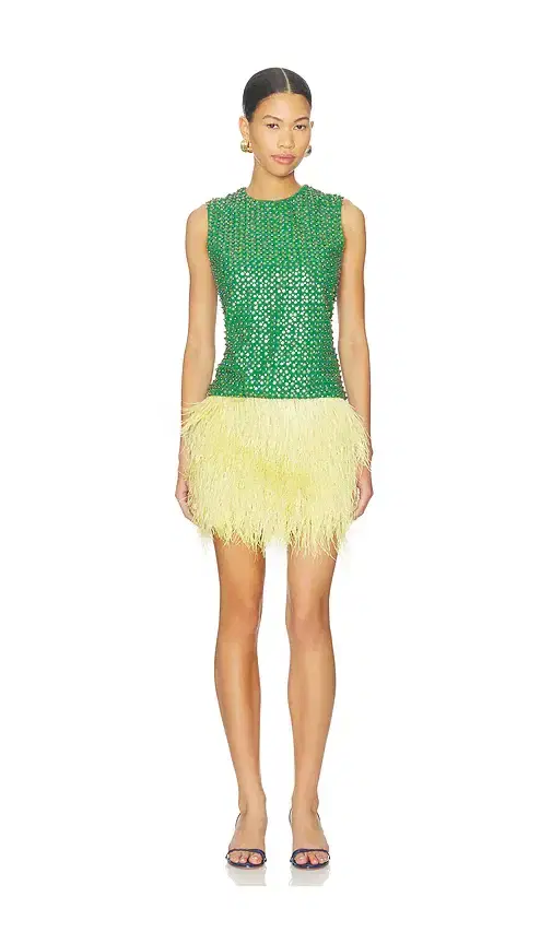 LA FUORI Emerald Crystal Embroidered Dress
