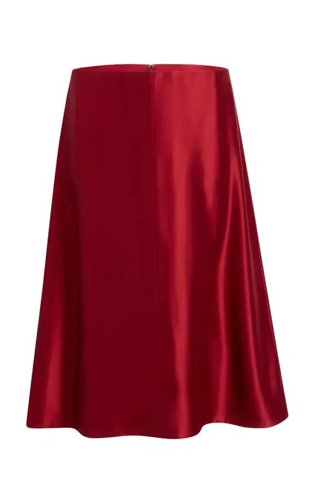 Khaite Nania Mid-Rise Silk-Twill Knee-Length Skirt