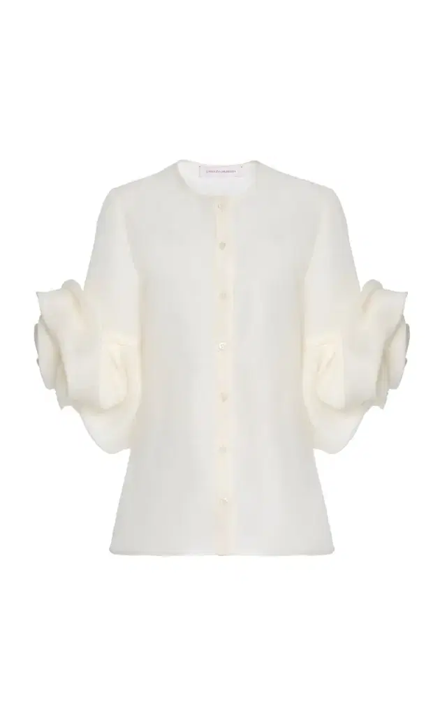 Flower-Sleeve Textured Gazar Shirt
