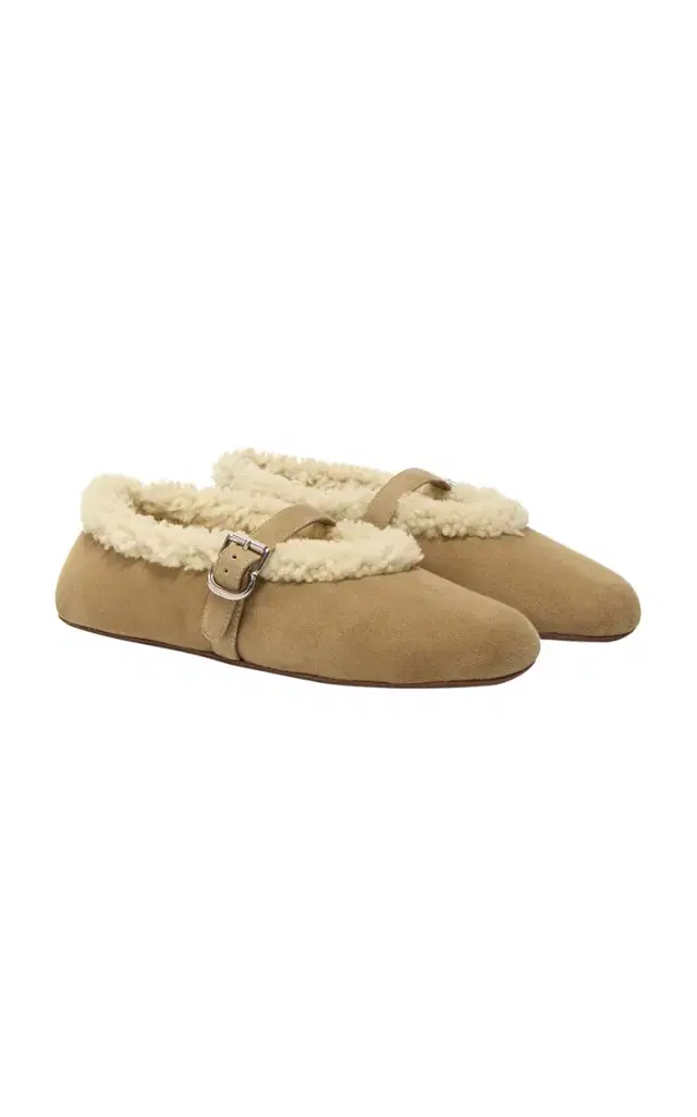 ALAÏA Shearling Leather Mary Jane Flats
