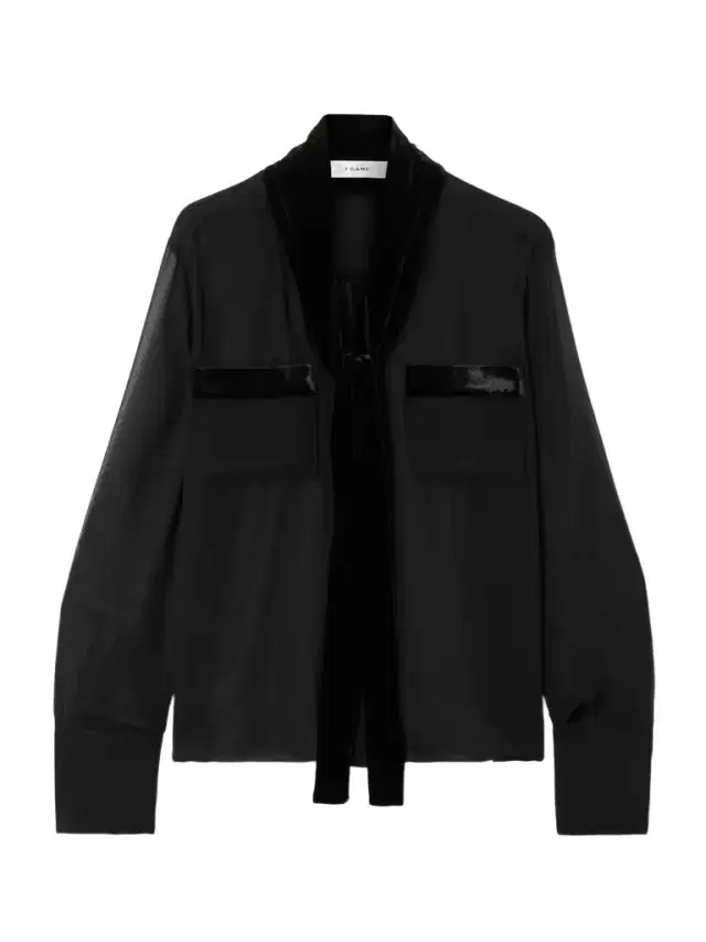 Pussy-bow Velvet-trimmed Silk-chiffon Blouse