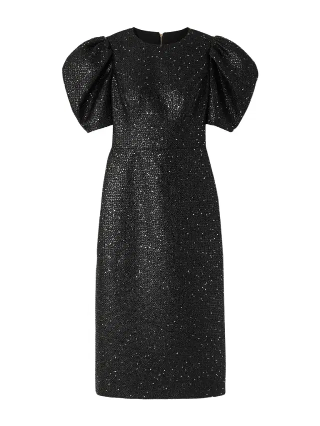 Sequin-embellished Metallic Tweed Midi Dress