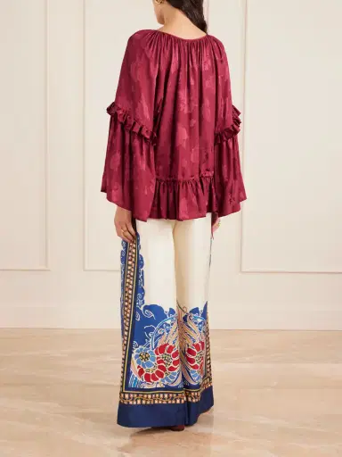 La DoubleJ Boho Asymmetric Ruffled Satin-jacquard Blouse | Thumbnail 4