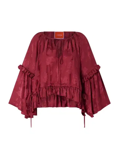 La DoubleJ Boho Asymmetric Ruffled Satin-jacquard Blouse | Thumbnail 1