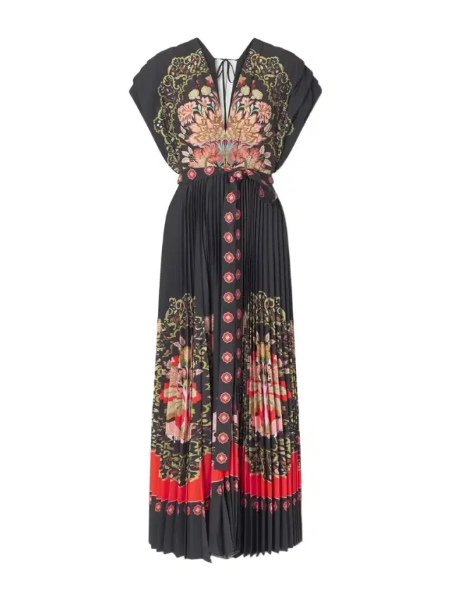 Belted Pleated Printed Crepe De Chine Maxi Dress